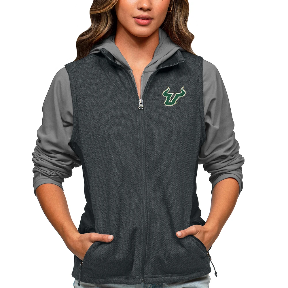 Women's Antigua Heather Charcoal South Florida Bulls Course Full-Zip Vest
