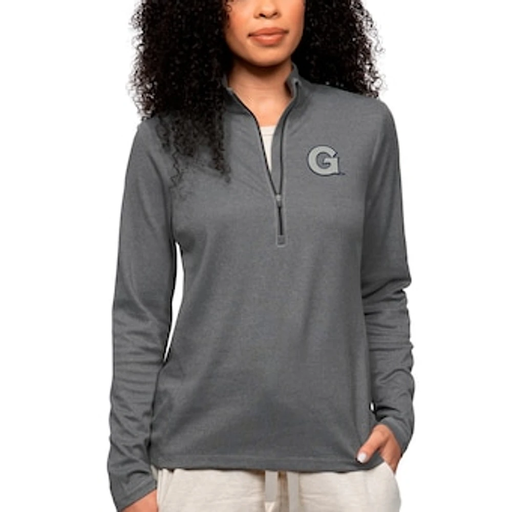 Women's Antigua Heather Charcoal Georgetown Hoyas Epic Quarter-Zip Pullover Top