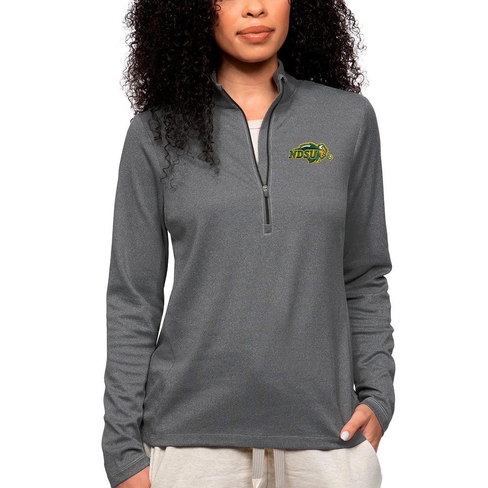 Women's Antigua Heather Charcoal NDSU Bison Epic Quarter-Zip Pullover Top