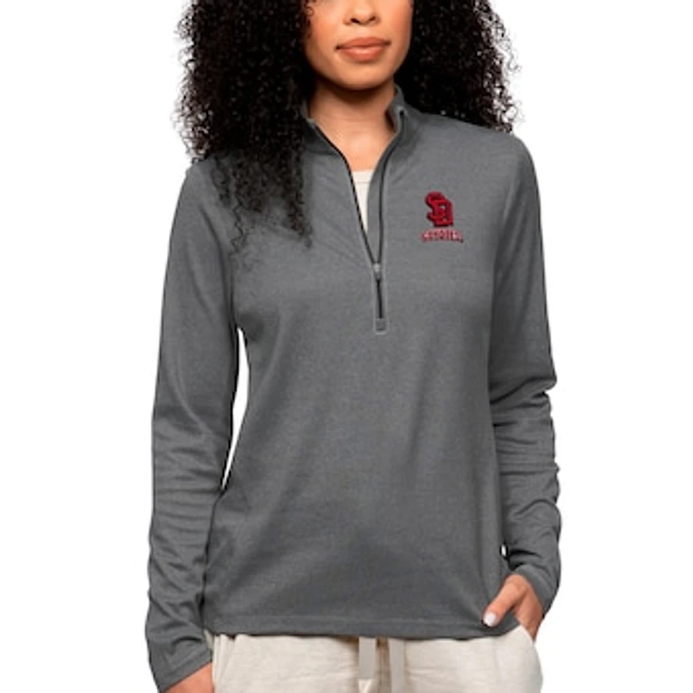 Women's Antigua Heather Charcoal South Dakota Coyotes Epic Quarter-Zip Pullover Top