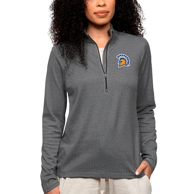 Women's Antigua Heather Charcoal San Jose State Spartans Epic Quarter-Zip Pullover Top