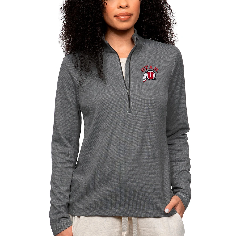 Women's Antigua Heather Charcoal Utah Utes Epic Quarter-Zip Pullover Top