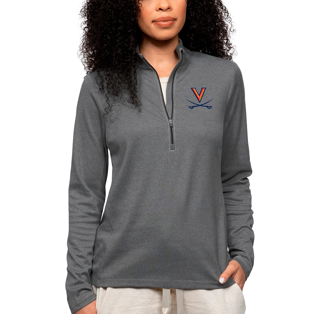 Women's Antigua Heather Charcoal Virginia Cavaliers Epic Quarter-Zip Pullover Top