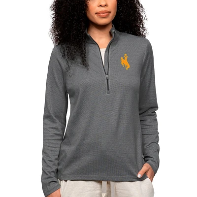 Women's Antigua Heather Charcoal Wyoming Cowboys Epic Quarter-Zip Pullover Top