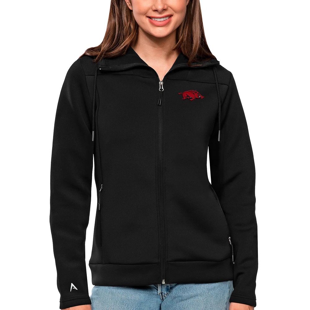 Women's Antigua Black Arkansas Razorbacks Protect Full-Zip Jacket