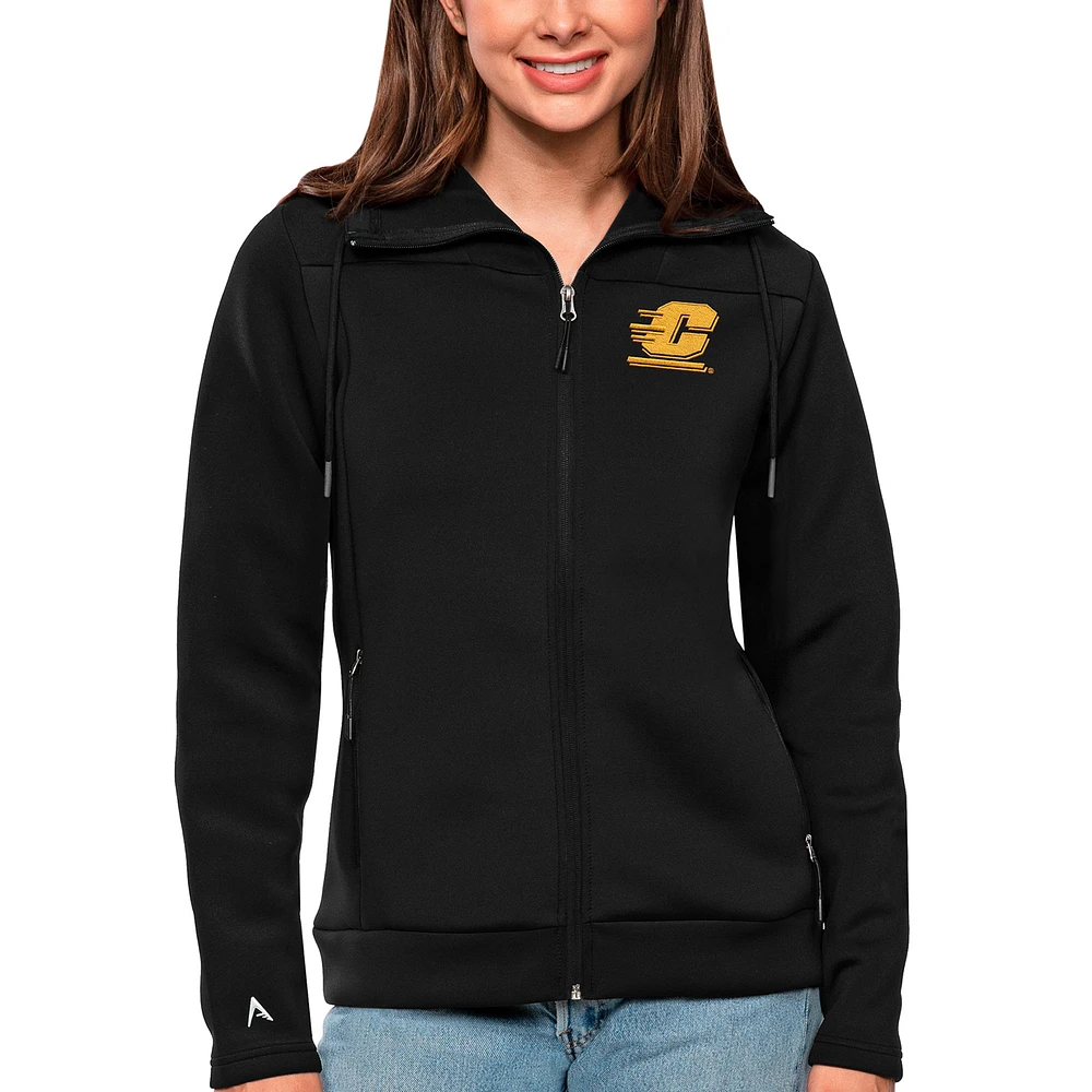 Women's Antigua Black Central Michigan Chippewas Protect Full-Zip Jacket