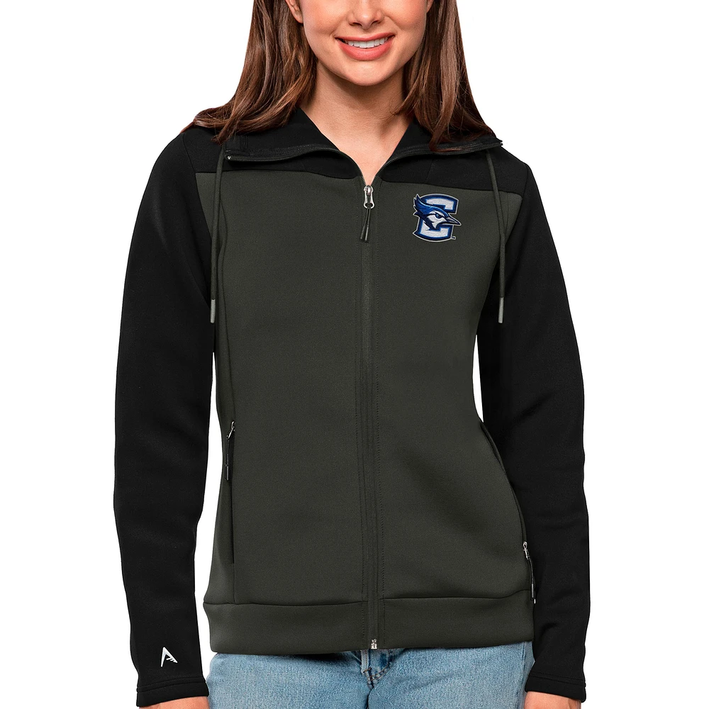 Women's Antigua Black/Charcoal Creighton Bluejays Protect Full-Zip Jacket