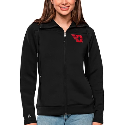 Women's Antigua Black Dayton Flyers Protect Full-Zip Jacket