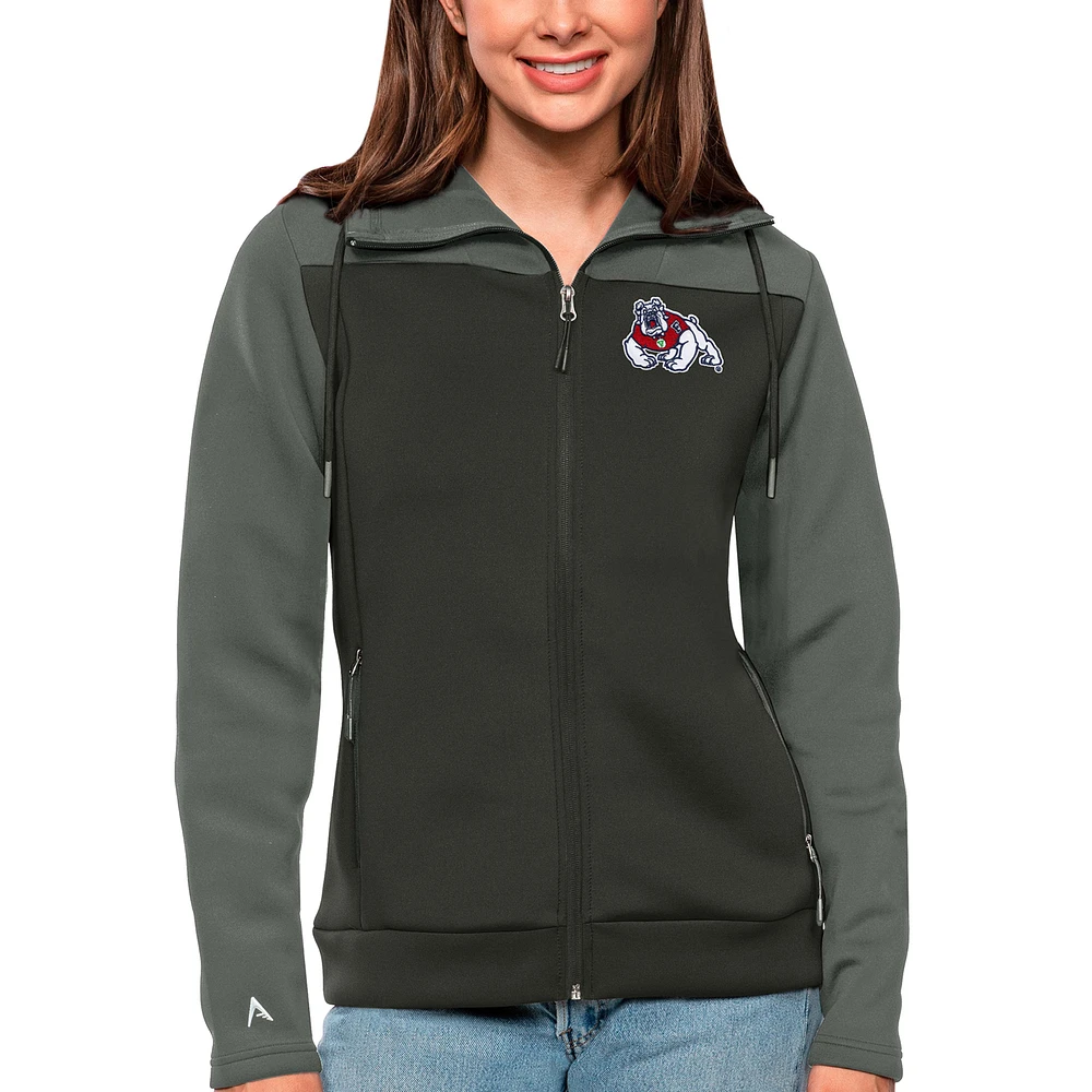 Women's Antigua Steel/Charcoal Fresno State Bulldogs Protect Full-Zip Jacket