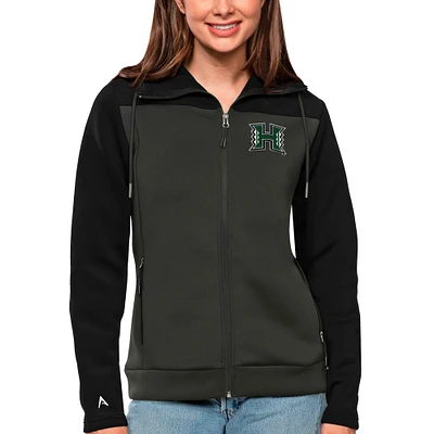 Women's Antigua Black/Charcoal Hawaii Warriors Protect Full-Zip Jacket