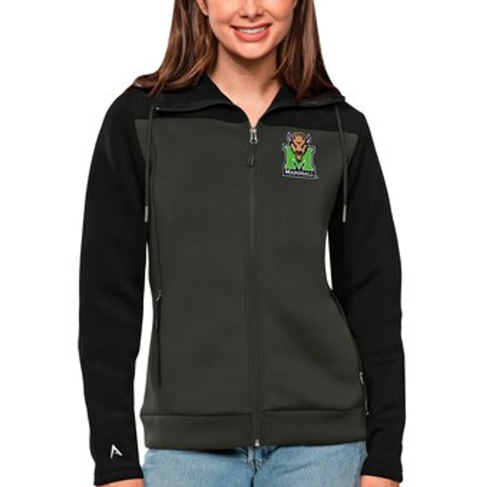 Women's Antigua Black/Charcoal Marshall Thundering Herd Protect Full-Zip Jacket