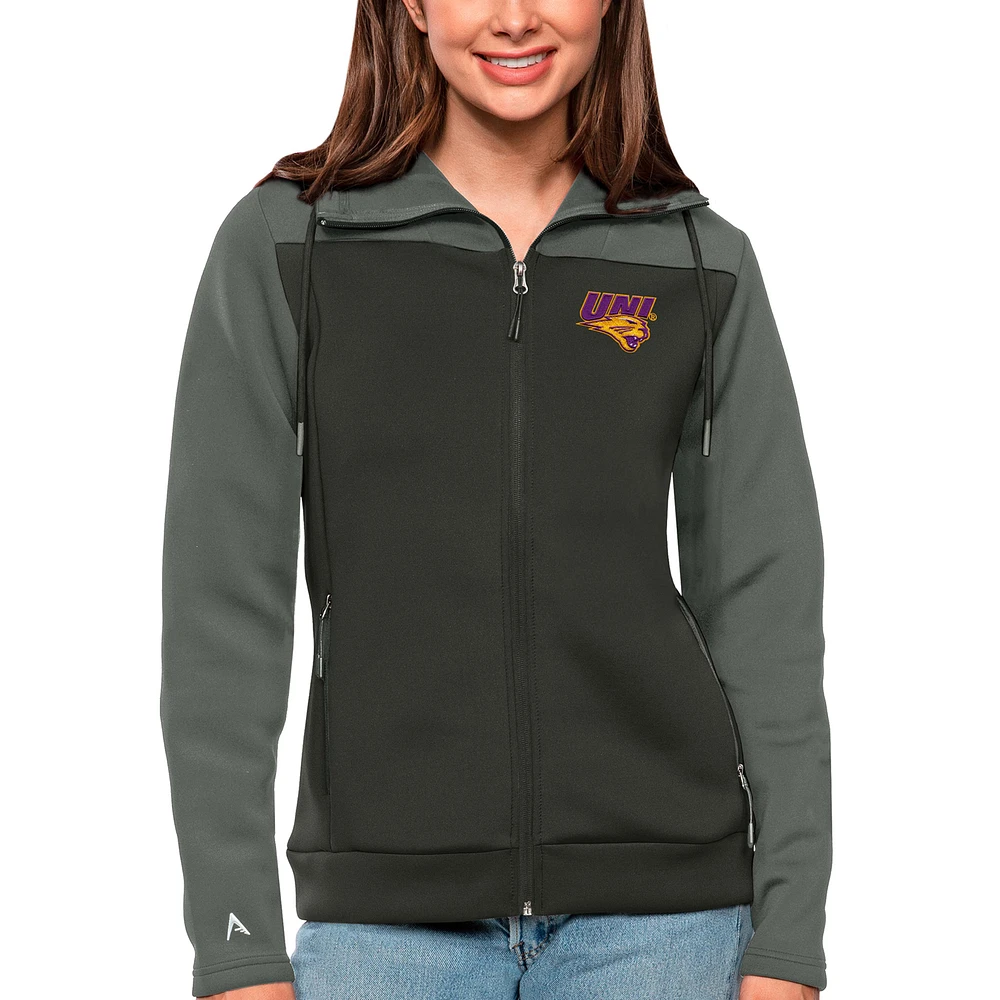 Women's Antigua Steel/Charcoal Northern Iowa Panthers Protect Full-Zip Jacket