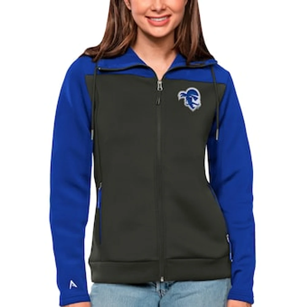 Women's Antigua Royal/Charcoal Seton Hall Pirates Protect Full-Zip Jacket