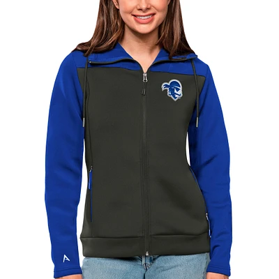 Women's Antigua Royal/Charcoal Seton Hall Pirates Protect Full-Zip Jacket