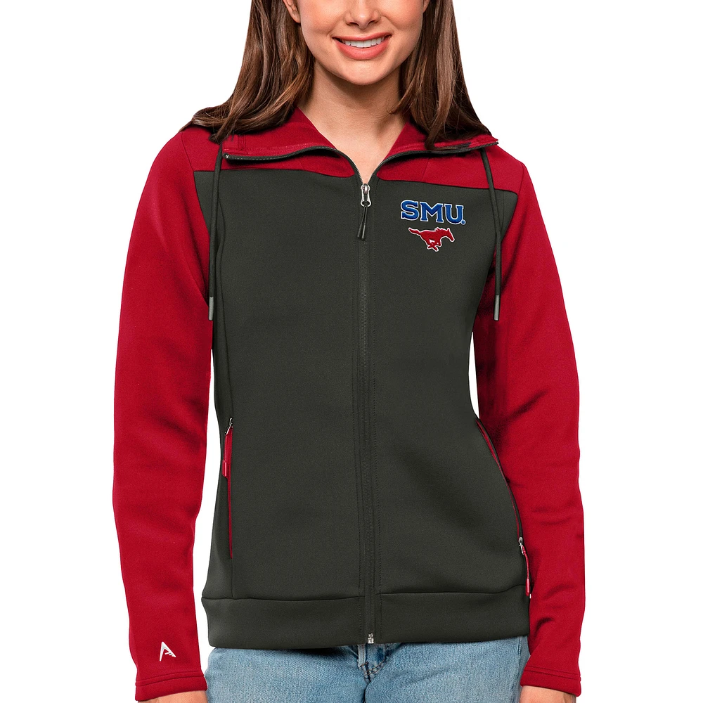 Women's Antigua Red/Charcoal SMU Mustangs Protect Full-Zip Jacket