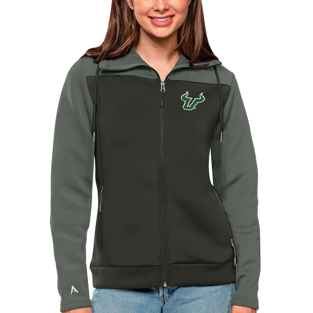 Women's Antigua Steel/Charcoal South Florida Bulls Protect Full-Zip Jacket