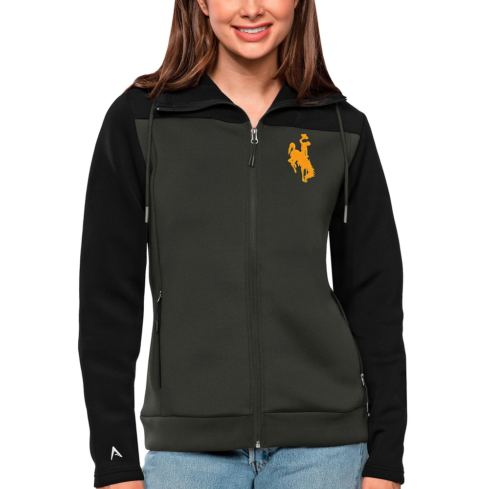Women's Antigua Black/Charcoal Wyoming Cowboys Protect Full-Zip Jacket