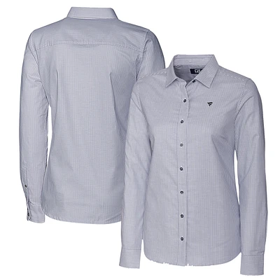 Women's Cutter & Buck Charcoal Fanatics Corporate Oxford Stretch Stripe Long Sleeve Button-Up Shirt