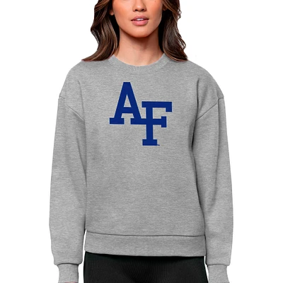 Women's Antigua Heather Gray Air Force Falcons Victory Crewneck Pullover Sweatshirt