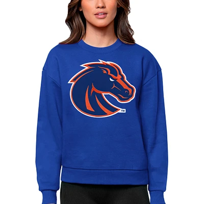 Women's Antigua Royal Boise State Broncos Victory Crewneck Pullover Sweatshirt