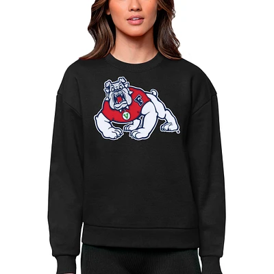 Women's Antigua Black Fresno State Bulldogs Victory Crewneck Pullover Sweatshirt