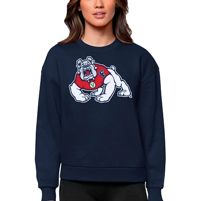 Women's Antigua Navy Fresno State Bulldogs Victory Crewneck Pullover Sweatshirt