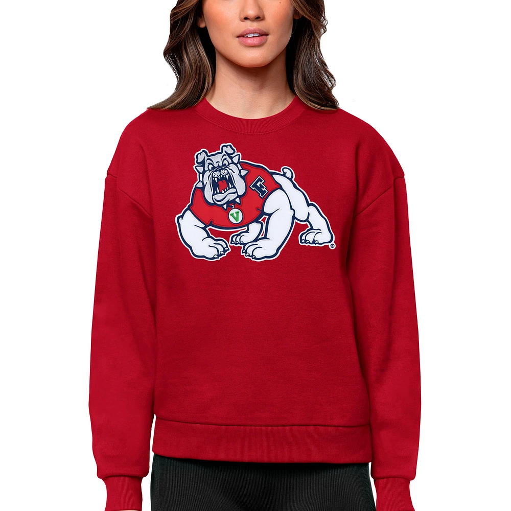 Women's Antigua Red Fresno State Bulldogs Victory Crewneck Pullover Sweatshirt