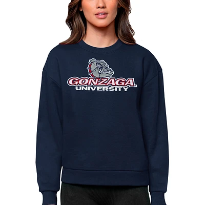 Women's Antigua Navy Gonzaga Bulldogs Victory Crewneck Pullover Sweatshirt