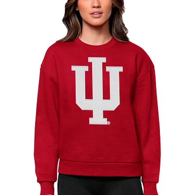 Women's Antigua Crimson Indiana Hoosiers Victory Crewneck Pullover Sweatshirt