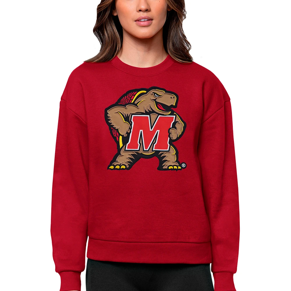 Women's Antigua Red Maryland Terrapins Victory Crewneck Pullover Sweatshirt