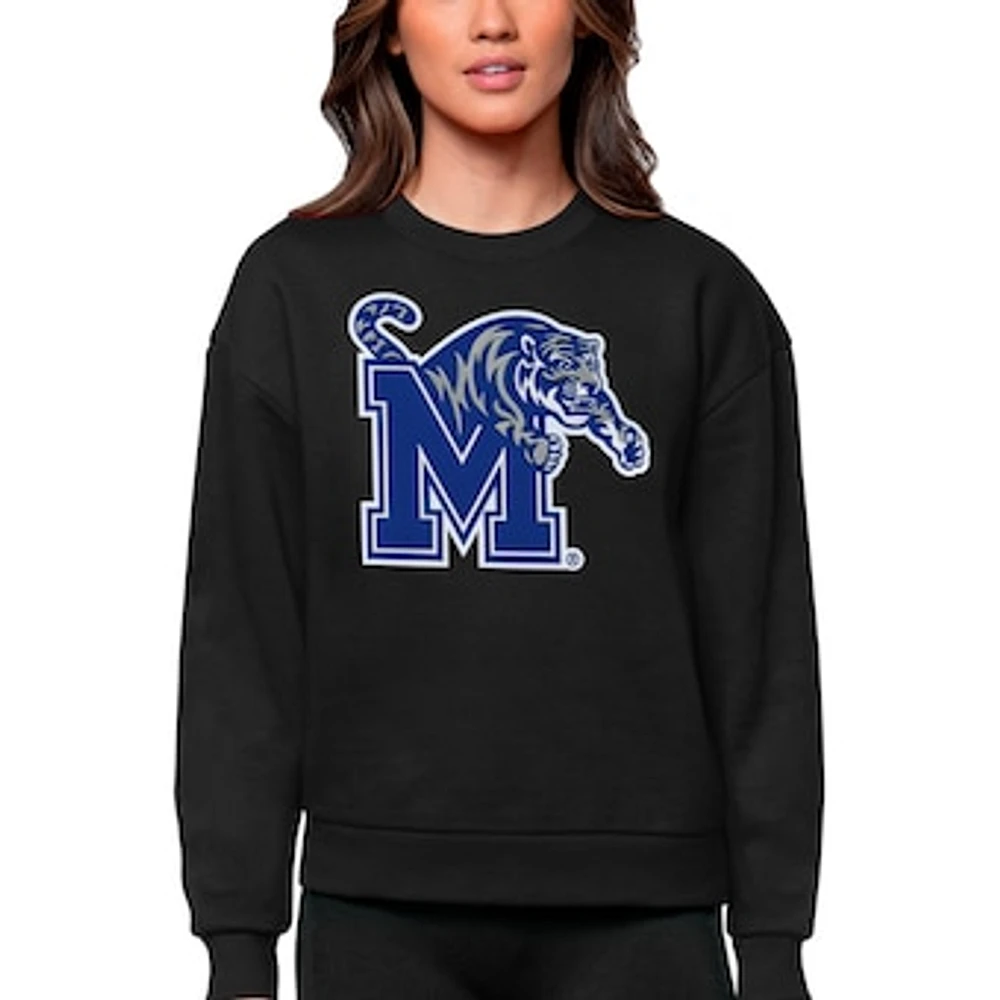 Women's Antigua Black Memphis Tigers Victory Crewneck Pullover Sweatshirt