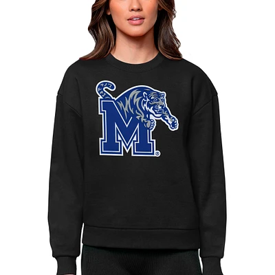 Women's Antigua Black Memphis Tigers Victory Crewneck Pullover Sweatshirt