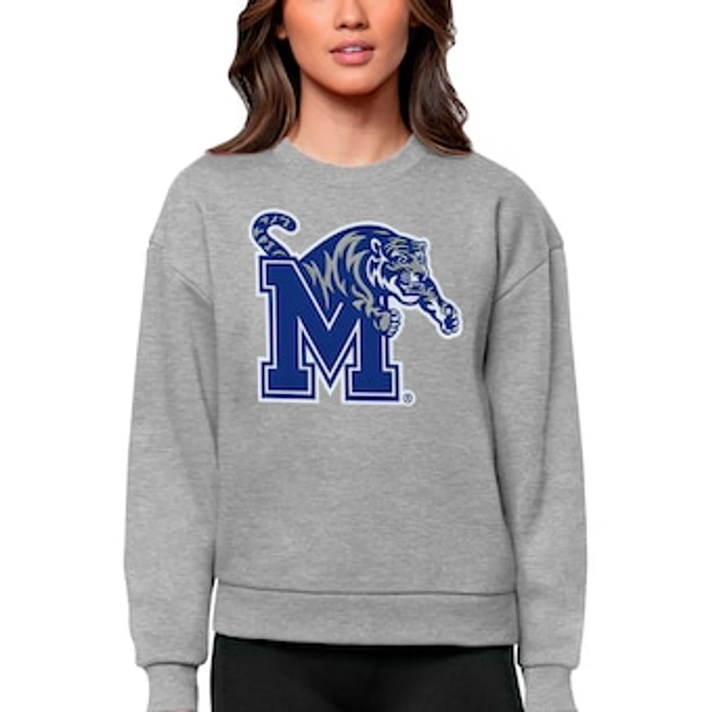 Women's Antigua Heather Gray Memphis Tigers Victory Crewneck Pullover Sweatshirt