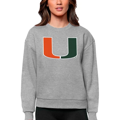 Women's Antigua Heather Gray Miami Hurricanes Victory Crewneck Pullover Sweatshirt