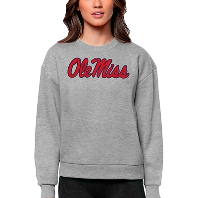 Women's Antigua Heather Gray Ole Miss Rebels Victory Crewneck Pullover Sweatshirt
