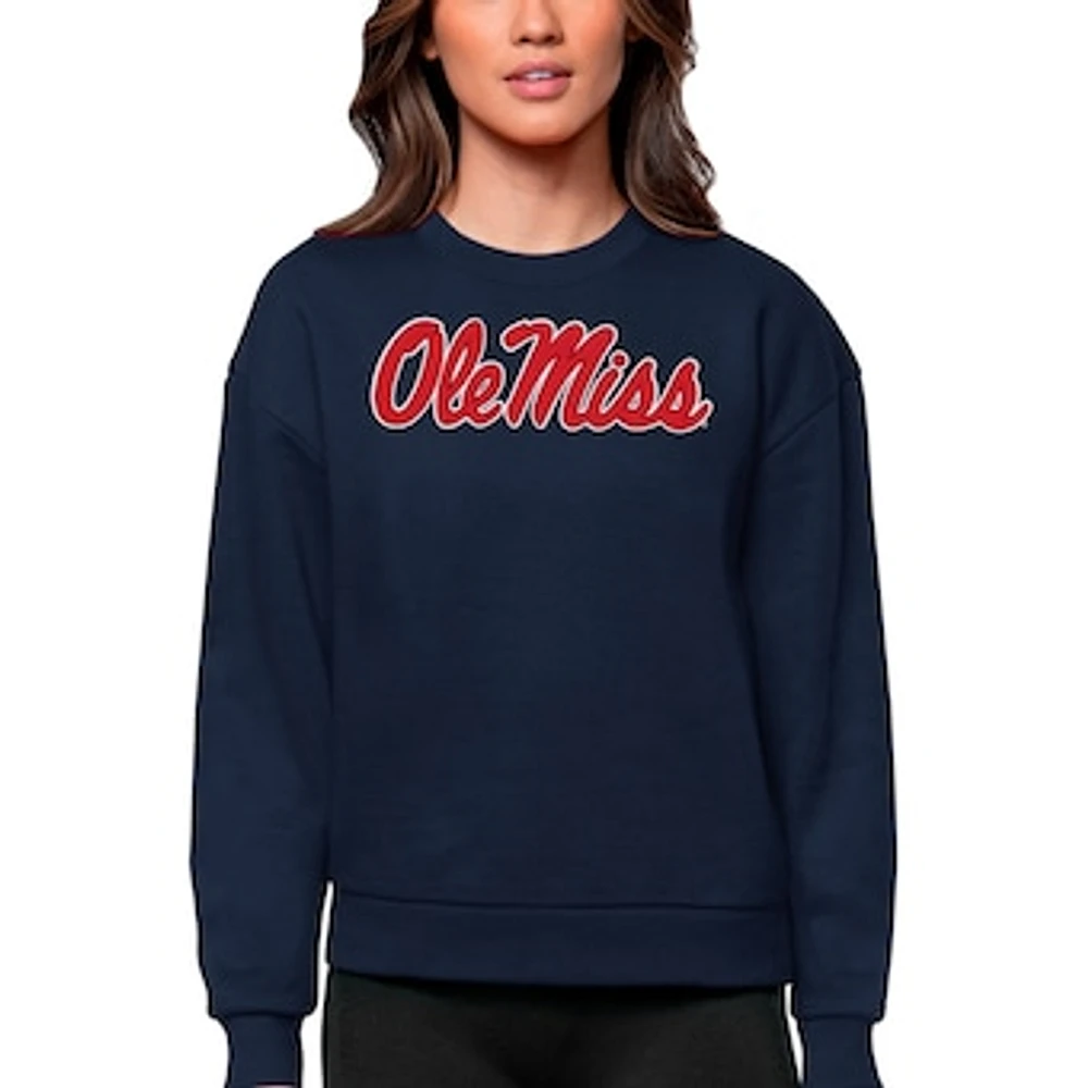 Women's Antigua Navy Ole Miss Rebels Victory Crewneck Pullover Sweatshirt