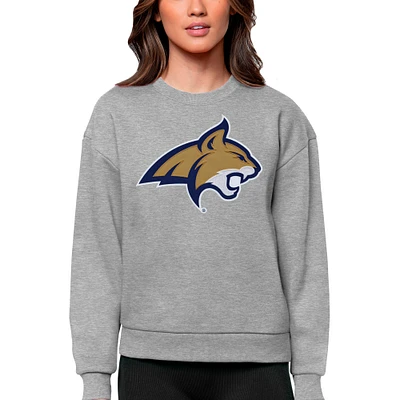Women's Antigua Heather Gray Montana State Bobcats Victory Crewneck Pullover Sweatshirt