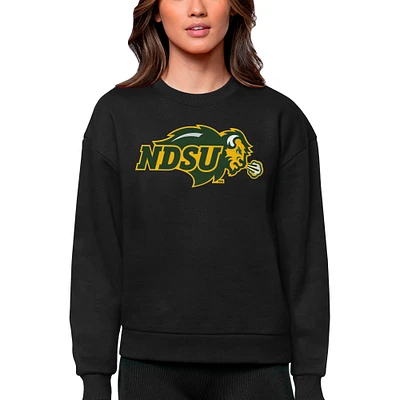 Women's Antigua Black NDSU Bison Victory Crewneck Pullover Sweatshirt