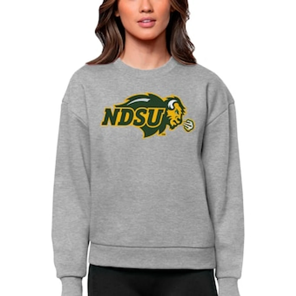 Women's Antigua Heather Gray NDSU Bison Victory Crewneck Pullover Sweatshirt