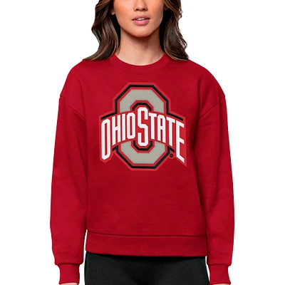 Women's Antigua Scarlet Ohio State Buckeyes Victory Crewneck Pullover Sweatshirt