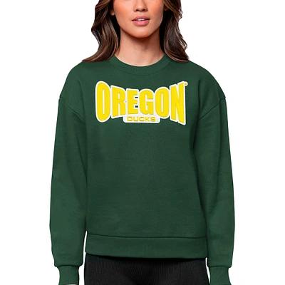 Women's Antigua Green Oregon Ducks Victory Crewneck Pullover Sweatshirt