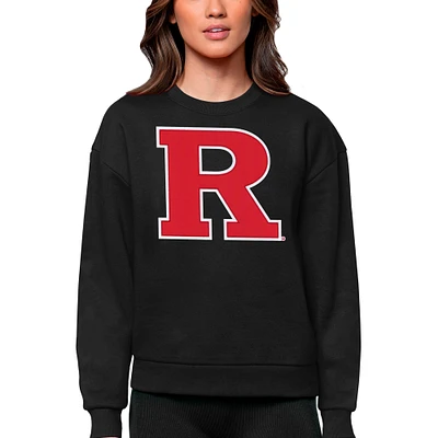 Women's Antigua Black Rutgers Scarlet Knights Victory Crewneck Pullover Sweatshirt