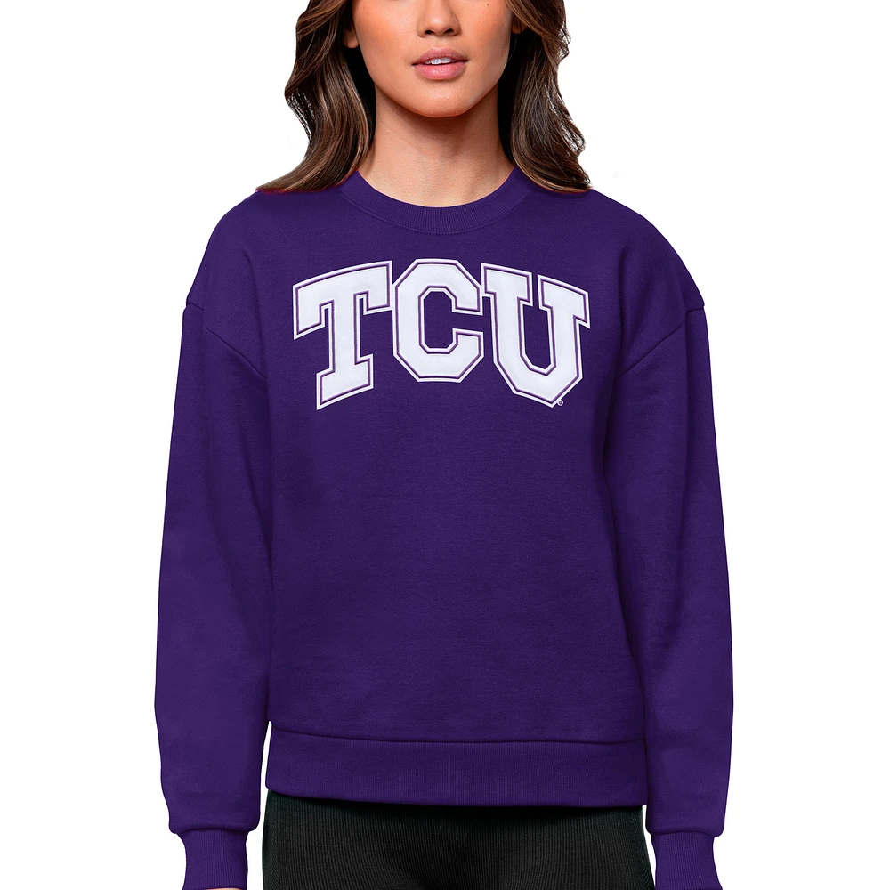 Women's Antigua TCU Horned Frogs Victory Crewneck Pullover Sweatshirt