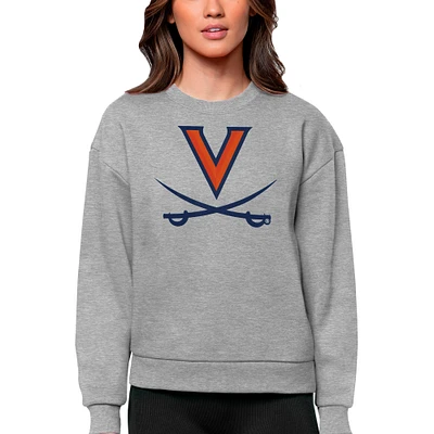 Women's Antigua Heather Gray Virginia Cavaliers Victory Crewneck Pullover Sweatshirt