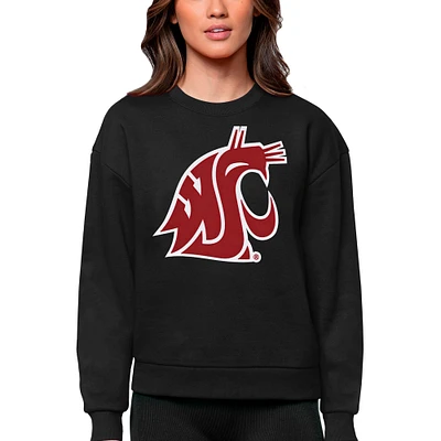 Women's Antigua Black Washington State Cougars Victory Crewneck Pullover Sweatshirt