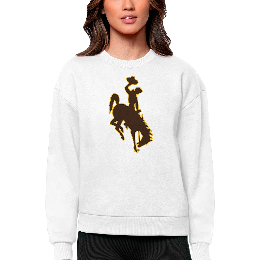 Women's Antigua Wyoming Cowboys Victory Crewneck Pullover Sweatshirt