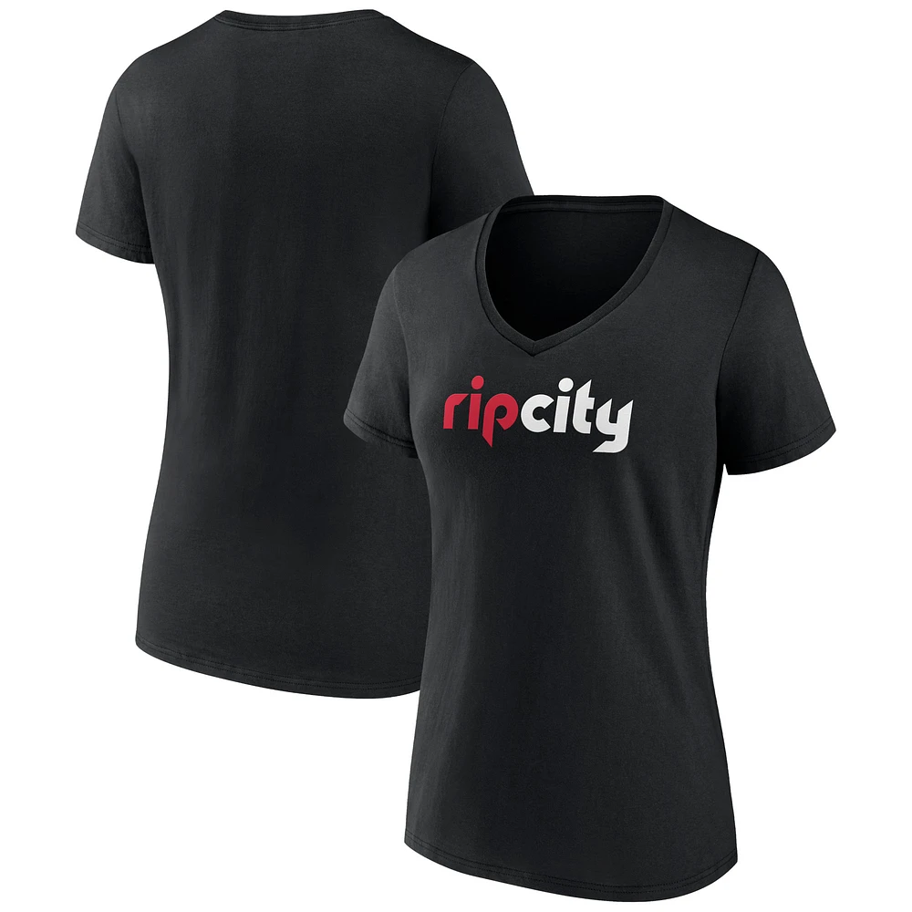 Women's Black Portland Trail Blazers Alternate Logo V-Neck T-Shirt
