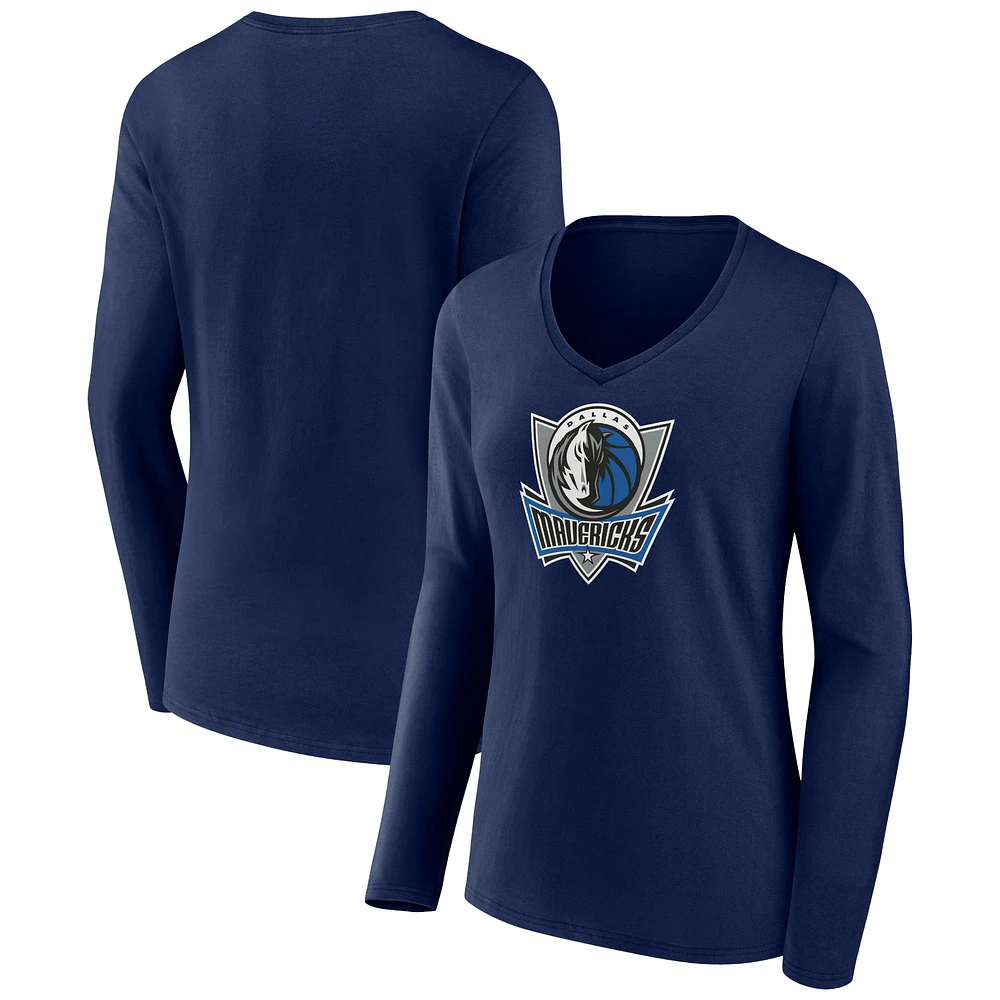 Women's Navy Dallas Mavericks Alternate Logo V-Neck Long Sleeve T-Shirt