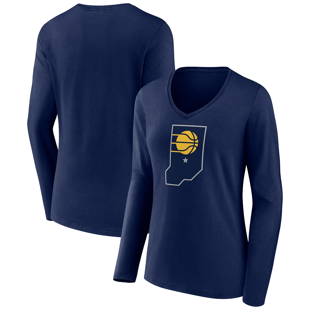 Women's Navy Indiana Pacers Alternate Logo V-Neck Long Sleeve T-Shirt