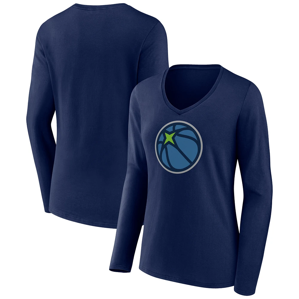 Women's Navy Minnesota Timberwolves Alternate Logo V-Neck Long Sleeve T-Shirt